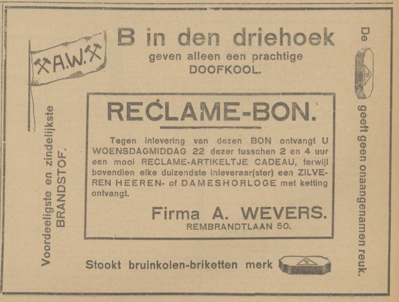 Rembrandtlaan 50 Firma A. Wevers kolen advertentie Tubantia 20-10-1924.jpg