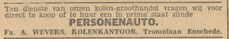 Kolenkantoor Tromplaan Fa. A. Wevers advertentie 15-8-1945.jpg