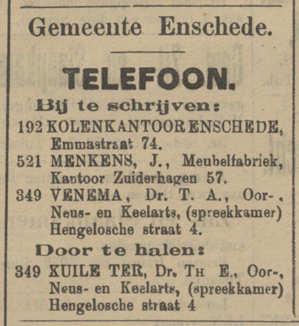 Kolenkantoor Enschede telefoon 192 advertentie Tubantia 17-8-1909.jpg