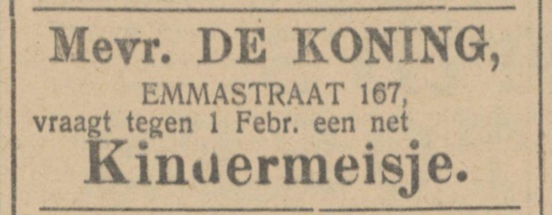 Emmastraat 167 Mevr. de Koning advertentie Tubantia 9-1-1913.jpg