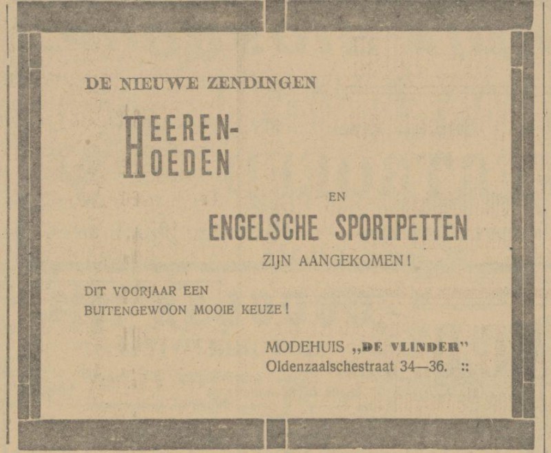 Oldenzaalsestraat 34-36 Modehuis De Vlinder advertentie Tubantia 1-3-1913.jpg