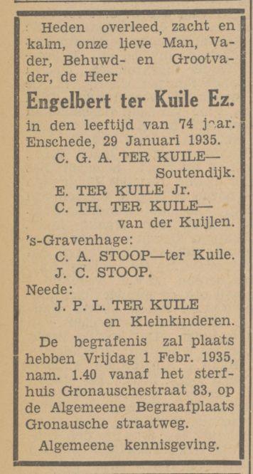 Gronausestraat 83 Engelbert ter Kuile Ez. overlijdensadvertentie Tubantia 30-1-1935.jpg