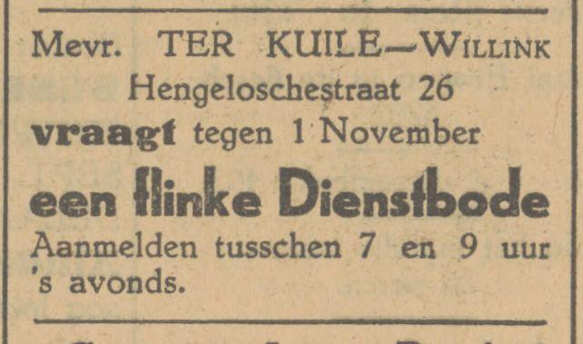 Hengelosestraat 26 Mevr. ter Kuile-Willink advertentie Tubantia 13-9-1928.jpg