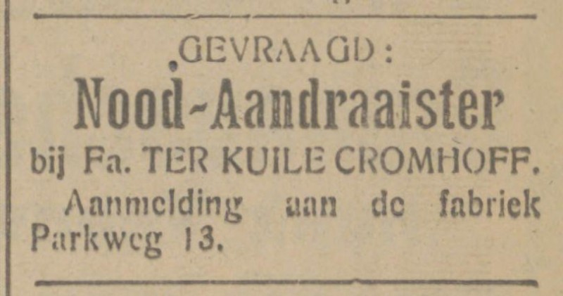 Parkweg 13 Fa. ter Kuile-Cromhoff advertentie Tubantia 13-3-1925.jpg