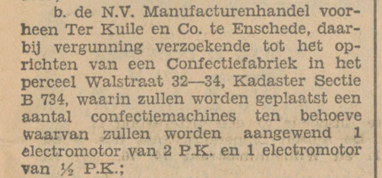 Walstraat 32-34 N.V. Manufacturenhandel voorheen Ter Kuile en Co krantenbericht Tubantia 24-12-1929.jpg