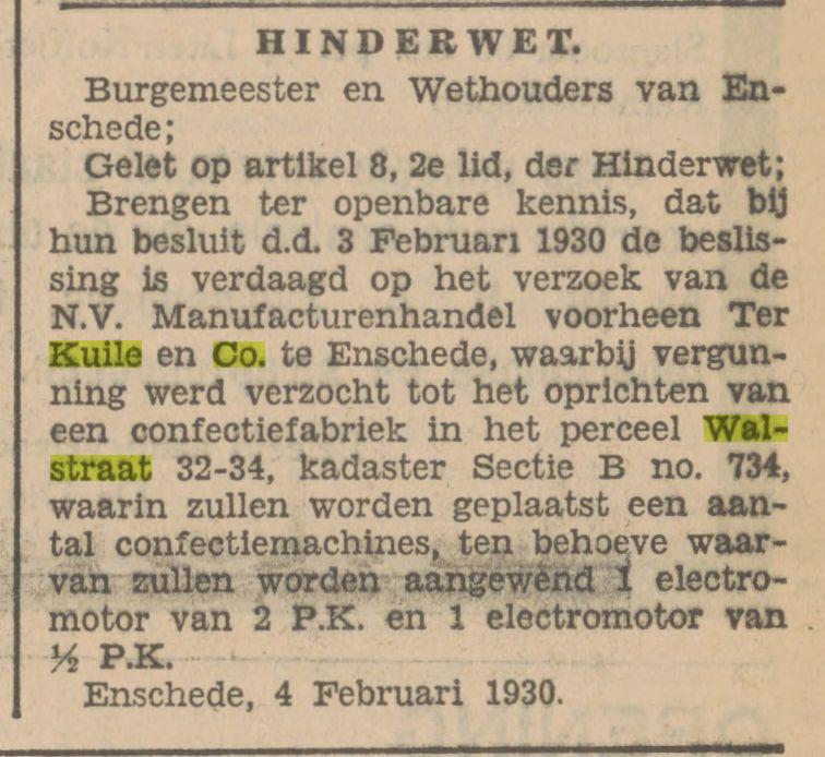 Walstraat 32-34 N.V. Manufacturenhandel voorheen Ter Kuile en Co Hinderwet 5-2-1930.jpg