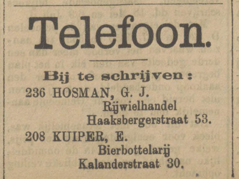 Kalanderstraat 30 E. Kuiper Bierbottelarij advertentie Tubantia 28-7-1906.jpg