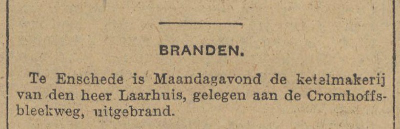 Cromhoffsbleekweg ketelmakerij Laarhuis krantenbericht 28-12-1926.jpg