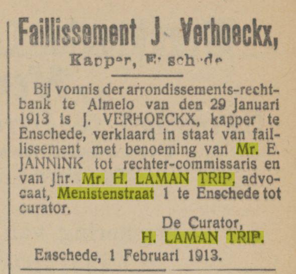 Menistenstraat 1 Mr. H. Laman Trip advertentie Tubantia 3-2-1913.jpg