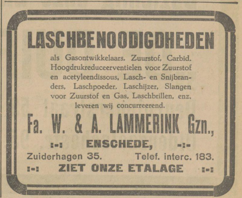 Zuiderhagen 35 Fa. W. & A. Lammerink Gzn. advertentie Tubantia 25-6-1927.jpg
