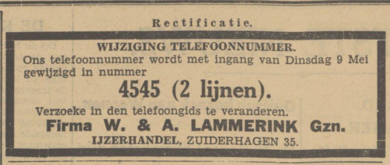 Zuiderhagen 35 Fa. W. & A. Lammerink Gzn. IJzerhandel advertentie Tubantia 9-5-1933.jpg