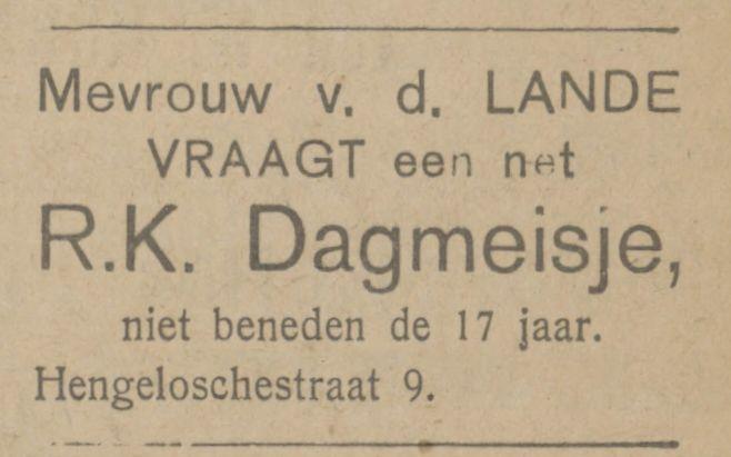Hengeloschestraat 9 Mevr. v.d. Lande advertentie Tubantia 5-11-1921.jpg