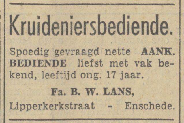 Lipperkerkstraat Fa. B.W. Lans advertentie Tubantia 13-3-1939.jpg