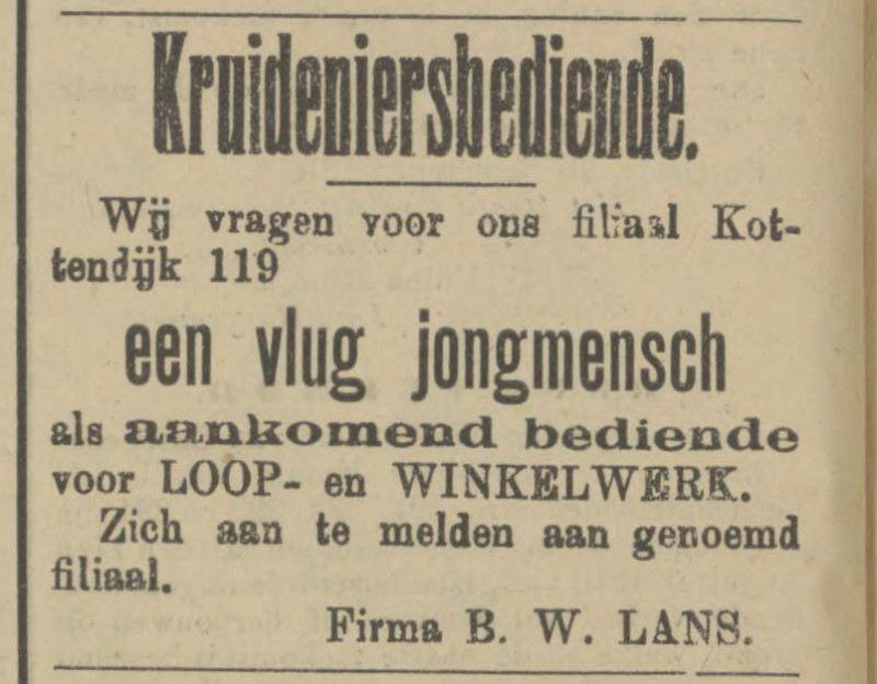 Kottendijk 119 Firma B.W. Lans advertentie Tubantia 17-9-1910.jpg
