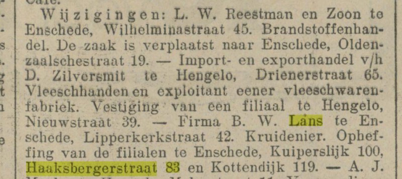 Haaksbergerstraat 83 Firma B.W. Lans krantenbericht 13-2-1928.jpg