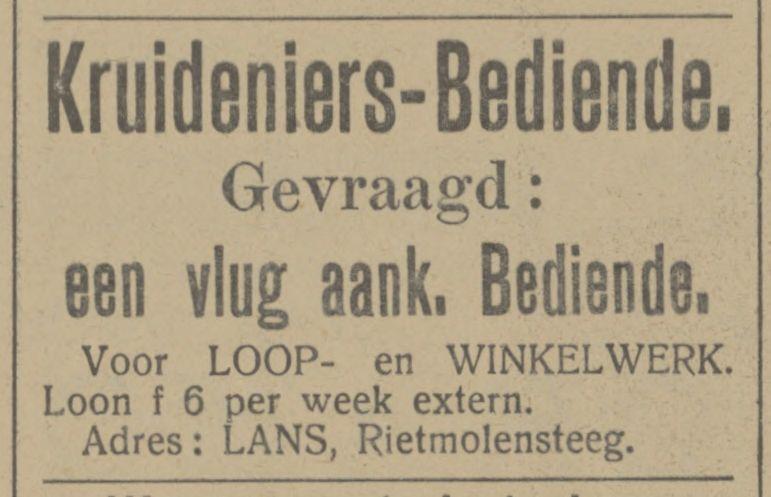 Rietmolensteeg 2 Firma B.W. Lans advertentie Tubantia 23-12-1913.jpg