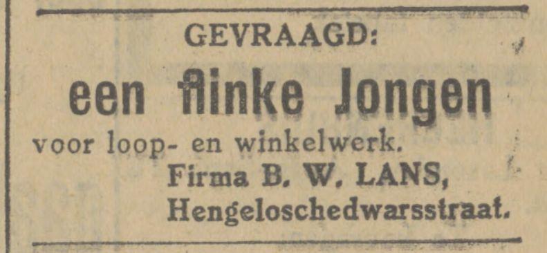 Hengeloschedwarsstraat Firma B.W. Lans advertentie Tubantia 22-4-1927.jpg