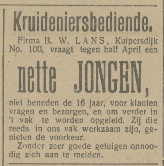 Kuipersdijk 100 Firma B.W. Lans advertentie Tubantia 28-3-1916.jpg