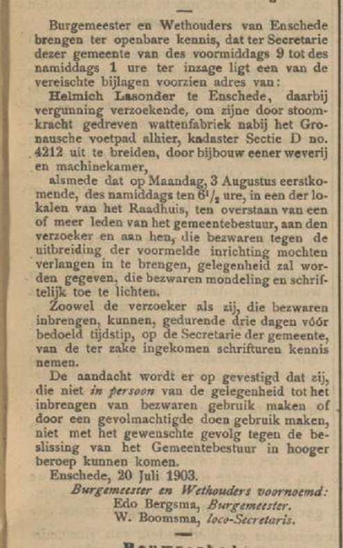Gronausche voetpad wattenfabriek Helmich Lasonder krantenbericht Tubantia 21-7-1903.jpg