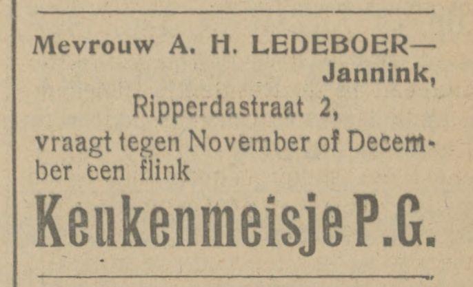 Ripperdastraat 2 A.H. Ledeboer-Jannink advertentie Tubantia 24-8-1922.jpg