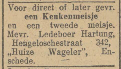 Hengelosestraat 342 Huize Wageler Mevr. Ledeboer Hartung advertentie 28-2-1947.jpg