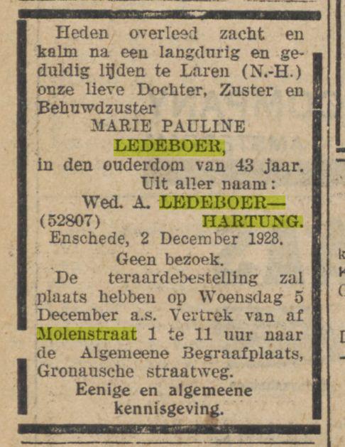 Molenstraat 1 Wed. A. Ledeboer-Hartung advertentie 3-12-1928.jpg