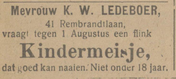 Rembrandtlaan 41 K.W. Ledeboer advertentie Tubantia 1-4-1916.jpg
