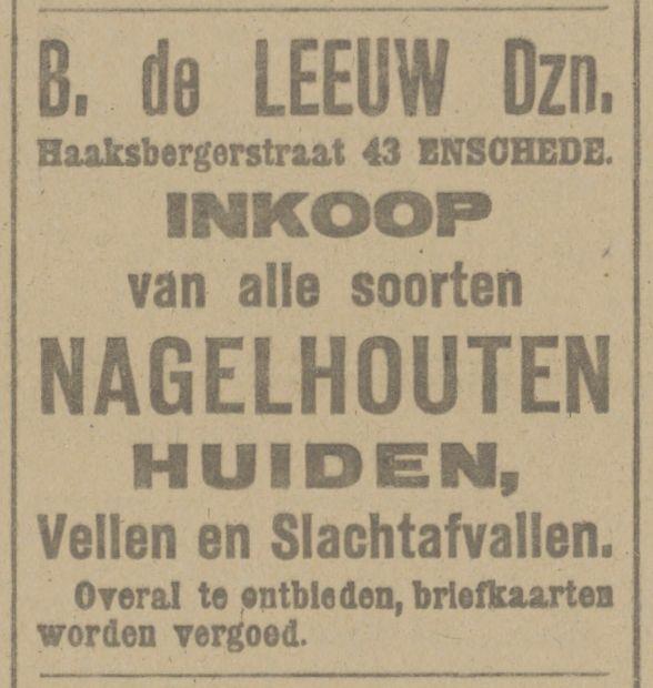 Haaksbergerstraat 43 B. de Leeuw Dzn. advertentie Tubantia 19-10-1917.jpg