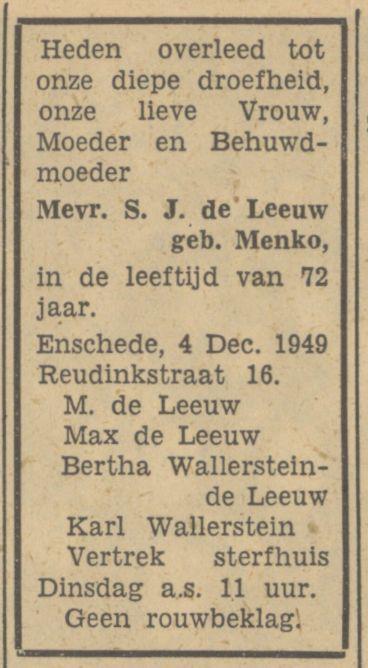 Reudinkstraat 16 M. de Leeuw advertentie Tubantia 5-12-1949.jpg