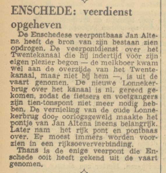 Lonnekerbrug gereed. Veerpont Jan Altena opgeheven. krantenbericht 16-11-1959.jpg