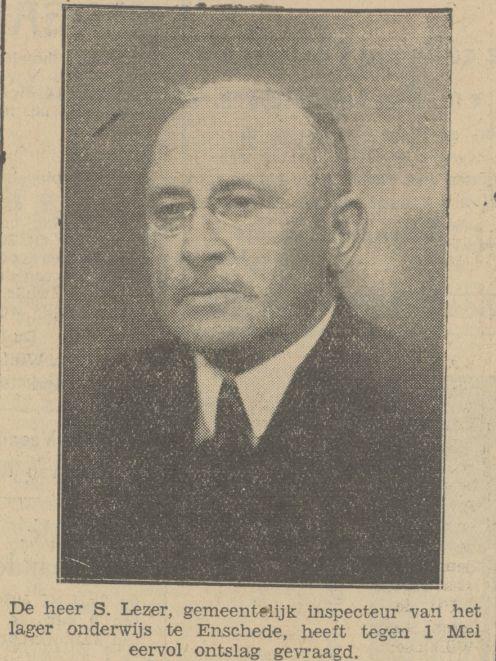 S. Lezer Gemeentelijk Inspecteur Lager Onderwijs krantenbericht 26-4-1934.jpg
