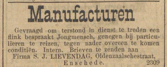 Oldenzaalschestraat Firma S.J. Lievendag Manufacturen advertentie 20-9-1907.jpg
