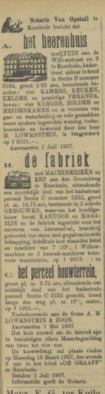 Borstelweg Firma A.M. Löwenstein & Zoon advertentie Tubantia 9-3-1907.jpg