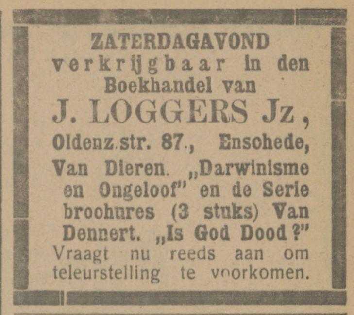 Oldenzaalsestraat 87 Boekhandel J. Loggers Jzn. advertentie Tubantia 20-3-1914.jpg