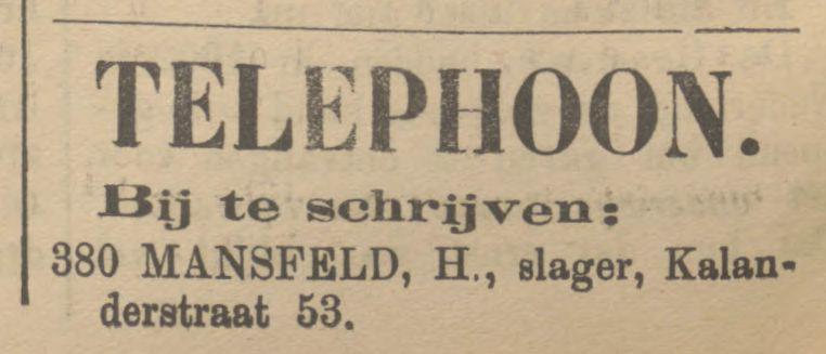 Kalanderstraat 53 H. Mansfeld slager advertentie Tubantia 30-9-1905.jpg