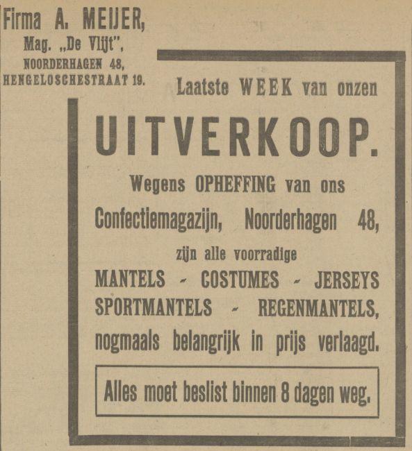 Noorderhagen 48 Firma A. Meijer Magazijn De Vlijt advertentie Tubantia 26-8-1921.jpg
