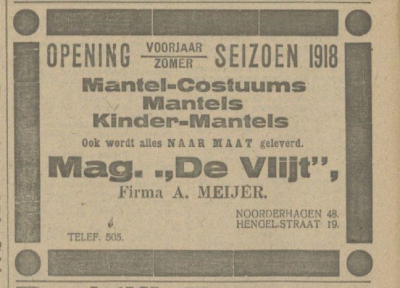 Noorderhagen 48 Magazijn De Vlijt Fa. A. Meijer advertentie Tubantia 6-4-1918.jpg