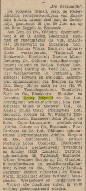 Henry Meynell & Co. Ltd. Textiel -machines deelnemer Zevenmijls op Erve Zeggelt 19-30 juni. krantenbericht Tubantia 11-6-1930 (2).jpg