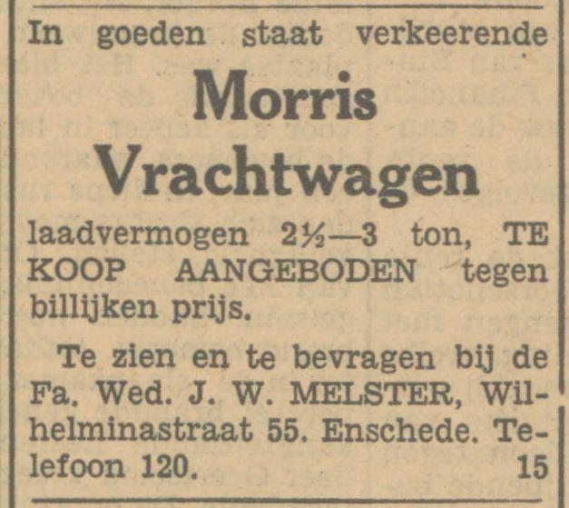Wilhelminastraat 55 Firma Wed. J.W. Melster advertentie Tubantia 12-1-1933.jpg