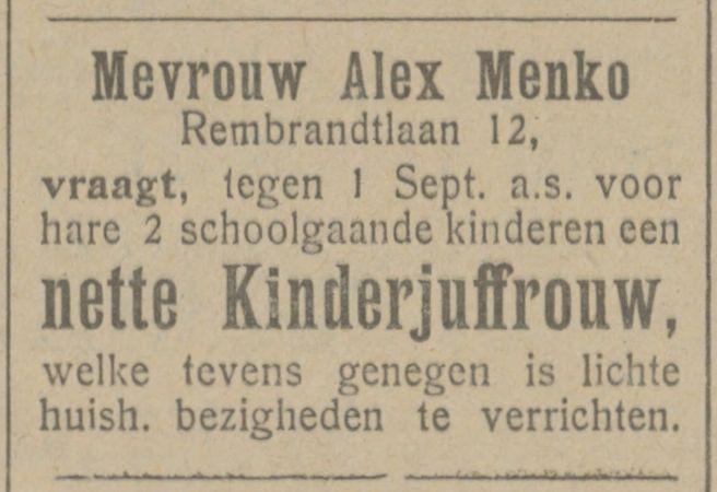 Rembrandtlaan 12 Alex Menko advertentie Tubantia 13-6-1922.jpg