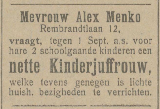 Rembrandtlaan 12 Alex Menko advertentie Tubantia 13-6-1922.jpg