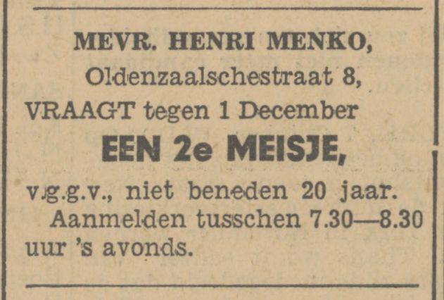 Oldenzaalschestraat 8 Henri Menko advertentie Tubantia 7-10-1932.jpg