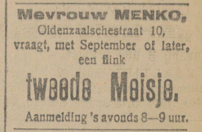 Oldenzaalschestraat 10 Mevr. Menko advertentie Tubantia 30-7-1919.jpg