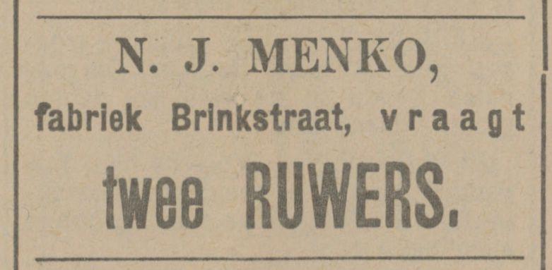 Brinkstraat N.J. Menko advertentie Tubantia 10-11-1914.jpg