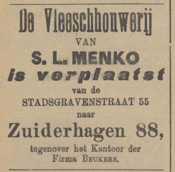 Zuiderhagen 88 L.J. Menko Vleeschhouwerij advertentie Tubantia 30-9-1909.jpg