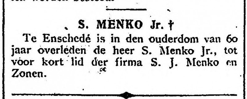 S. Menko Jr. overleden krantenbericht 4-3-1927.jpg