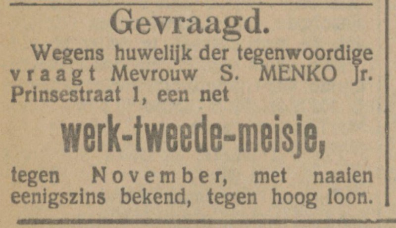 Prinsestraat 1 S. Menko Jr. advertentie Tubantia 18-7-1914.jpg