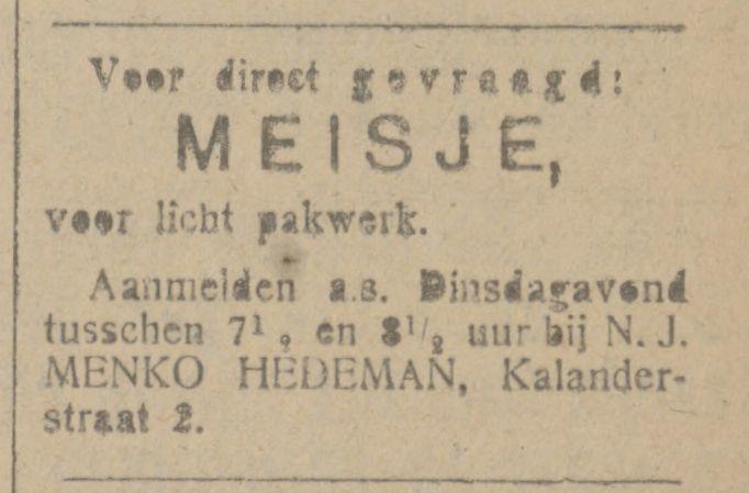 Kalanderstraat 2 N.J. Menko Hedeman advertentie Tubantia 23-1-1922.jpg