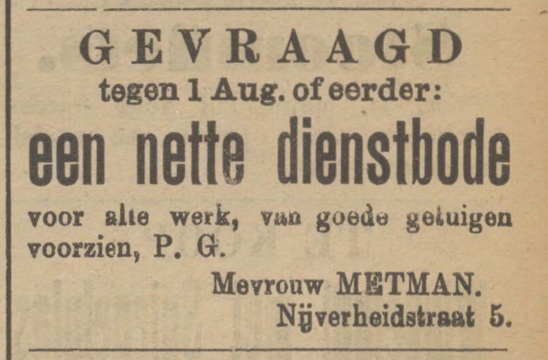 Nijverheidstraat 5  Mevr. Metman advertentie Tubantia 29-6-1911.jpg