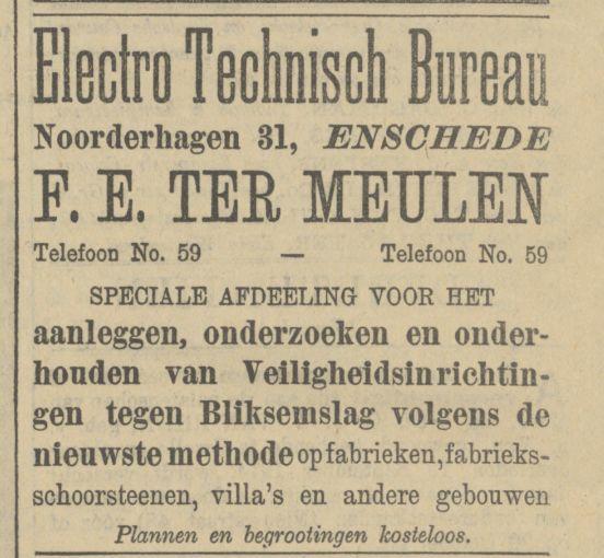 Noorderhagen 31 Electro Technisch Bureau F.E. ter Meulen advertentie 10-10-1914.jpg